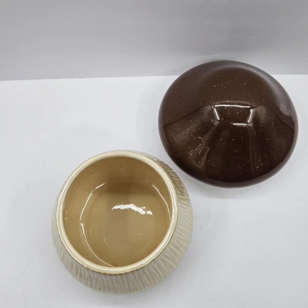 Brklyn Steel Co. Mushroom Jar/Canister Brown Speckled Cap W/‎ Cream Base/Stem